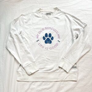 Life Is Good Cream Dog Sweatshirt with Blue Paw Print